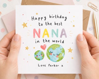 Nana birthday card personalised, Best Nana in the world card, Personalised card for Nana, Cards for her, Granny Card