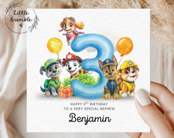 Personalised Paw Patrol Inspired 3rd Birthday Card, Son, Nephew, Brother, Pup Party