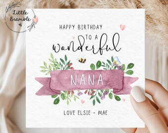 Tarjeta de cumpleaños personalizada para abuela: tarjetas para ella, tarjeta personalizada para abuelos, flores silvestres
