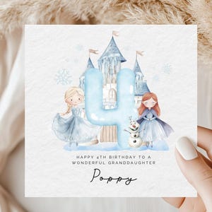 Personalised Frozen Princess 4th Birthday Card: Birthday card for Little Girl, Snow Queen image 1
