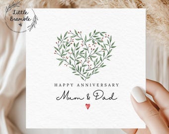 Anniversary Card for Mum and Dad: Floral Heart, Plastic Free