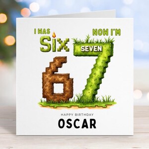 6 7 Birthday Card for 7 Year Old, Minecraft 7th Birthday Card, Italian Brain Rot, I Was 6 Now I’m 7, Personalised Kids Birthday Card 画像 2