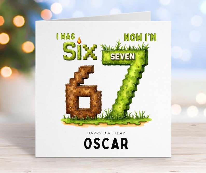 6 7 Birthday Card for 7 Year Old, Minecraft 7th Birthday Card, Italian Brain Rot, I Was 6 Now I’m 7, Personalised Kids Birthday Card 画像 2