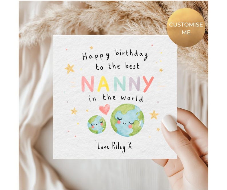 Nanny Geburtstagskarte, beste Nanny der Welt Karte, personalisierte Karte für Nanny, Karten für sie, Oma Karte Bild 2