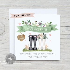 Personalised Wedding Card, Welly Boot Wedding, Congratulations Wedding Day, Newly Married, Card for Wedding Couple, Boho Just Married,