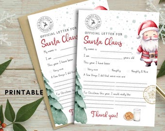 Afdrukbare brief aan de kerstman: activiteit kerstverlanglijstje (digitale download), brief kerstman voor kinderen, kerstverlanglijstje