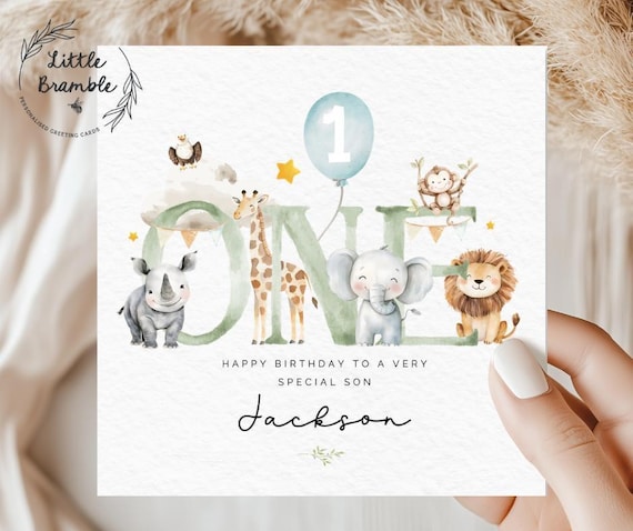 Personalised 1st Birthday Card Safari Animals, Jungle Birthday Card Age 1, First Birthday Card, Baby 1st Birthday, Son Daughter Niece Nephew
