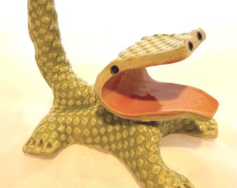 Florida Alligator, whimsical gift, handmade clay, desk sculpture