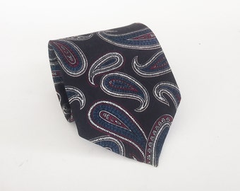 Handsome Wembley tie, fun tie, awesome tie, made in USA paisley tie on black