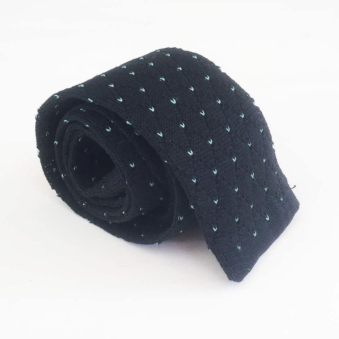 Skinny Black Tie Men's Slim Ties, Knit Tie, Flat Bottom Tie, Black