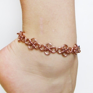 Made in der Ukraine Boho Kupfer Fußkettchen Einfache Kette Gliederfuß Filigraner Kreis Chainmail Schmuck Zierliches Fußkettchen Damen Kupferschmuck