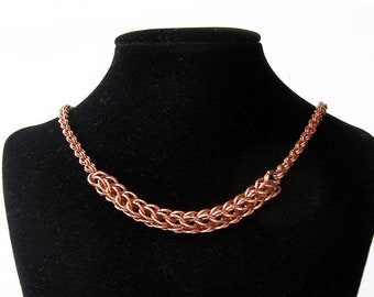 Copper chain necklace Mixed thick and thin chains Bold chunky chain choker Chainmail necklaces Chain bar necklace Eco friendly jewelry