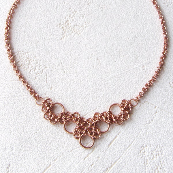 Medieval womens necklace Pure copper necklace Chain link lace necklace Vintage style Chainmail necklace Eco friendly healing jewelry for her