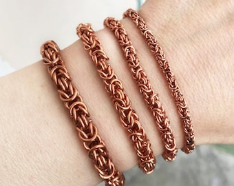 ビザンチン編み　ブレスレット【美品】【価格交渉可】【一点物】 ハンドメイド銅ブレスレットビザンチンチェーンフレキシブルノットカフ