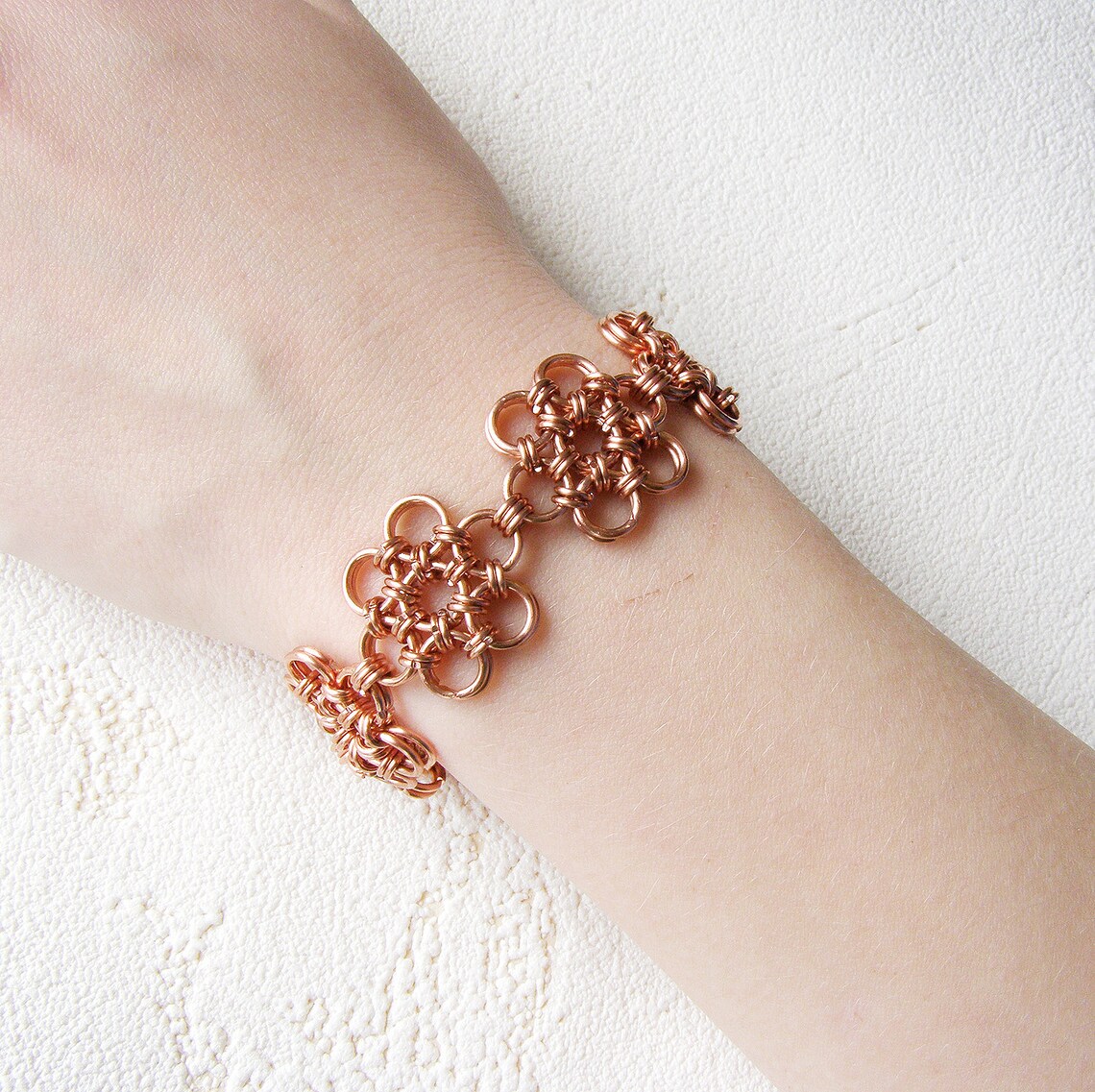 Womens Copper Link Bracelet Copper Chain Flower Bracelet Etsy