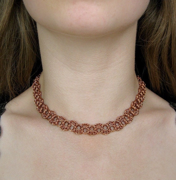 Pure Copper Chain Necklace Medieval Jewelry Chainmail Jewelry Bold Chunky  Chain Choker Link Chain Necklace Boho Jewelry Vintage Style Chain 