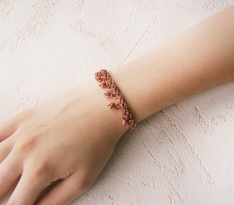 Pure Copper Chain Bracelet Chainmail Balls Charm Bracelet Etsy
