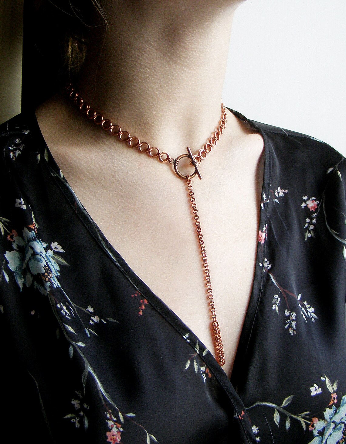 Copper Chain Choker Necklace Dangle Choker Toggle Clasp Charm Etsy