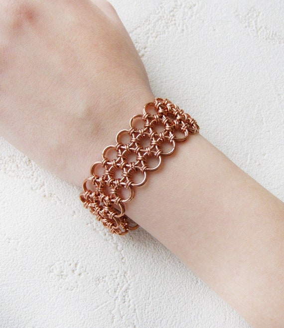 Copper chainmail cuff bracelet handmade copper chainmaille bracelet mesh cuff bracelet