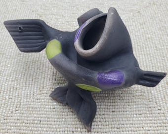 Vintage Raku Pottery Clay happy  Fish Madd Mug (Terry-Lynn Clement) (C30)