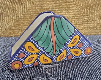 Servilletero de cerámica artística Talavera colorido, hecho a mano en México (C39)