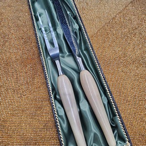 Vintage Peaso Solingen Germany 2 Piece Carving Set in Box Stainless Cutlery (C39