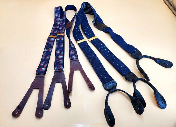 Mens (2) Vintage Suspenders: 1 Paisley Blue, & 1 … - image 1