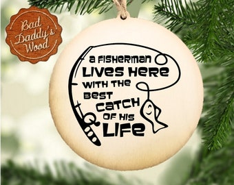 Vissen ornament grappig ornament voor visser ornament hout vissen ornament evolutie van de mens vissen grappig cadeau voor vaderdag
