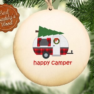 Happy Camper Ornament Funny Gift Present Camping Outdoors Holiday Christmas Birthday New Trailer Exchange Swap Personalized