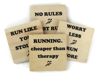 Running Gift for Runner Wood Coasters Beverage Coasters for Drinks Custom Coaster 5K Gift Half Marathon Gift Road Race Gift Set of 4