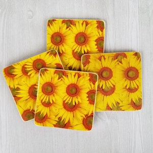 Sunflower Coasters Sunflower Decor Wood Coasters Flower Coasters Beverage Coasters for Drinks Floral Coasters Set of 4 Floral Design