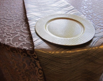Splendida reversibile argento scintillante/Teal con ricciolo pesca progettato corridori tabella e tabella overlay