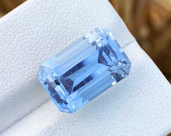 Santa Maria Aquamarine Gemstone Ring Making, Faceted Aquamarine Loose Gemstone, Emerald Cut Aquamarine Stone For Jewelry Making, 8.4 CT