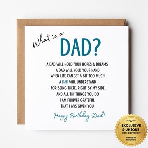 Dad Birthday Card - Personalised Card for Dad - Happy Birthday Dad - What is a Dad poem - Add a message |