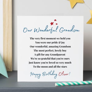 Grandson Birthday Card, Grandson poem, Birthday card for grandson, Personalised Grandson cards