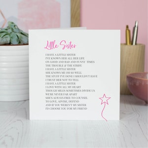 Little Sister Poem card | Sister birthday cards
