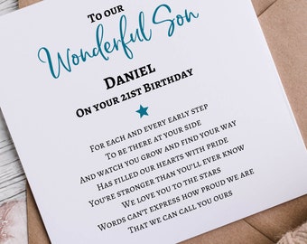 Personalised 21st Birthday Card | For Son | Son 21st Birthday Card | Happy 21st Birthday Son | Add a message inside