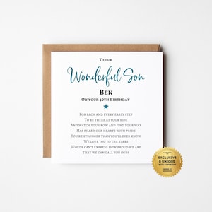 40th Birthday card for Son | Our Son 40th Birthday Card |  | 40th Card for Son | Wonderful Son Poem | Personalised Card