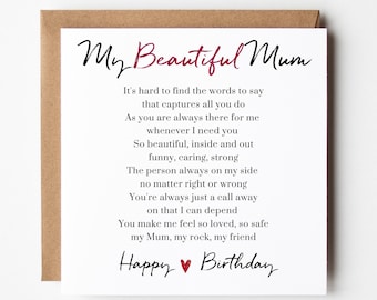 Mum Birthday Card, Happy Birthday Mum, Card for Mum, Beautiful Mum, Add a Personalised message inside, SPG0001
