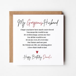 Personalised Husband Card, Romantic Birthday Card for Husband, Husband poem, Husband Birthday card, Add personalised message