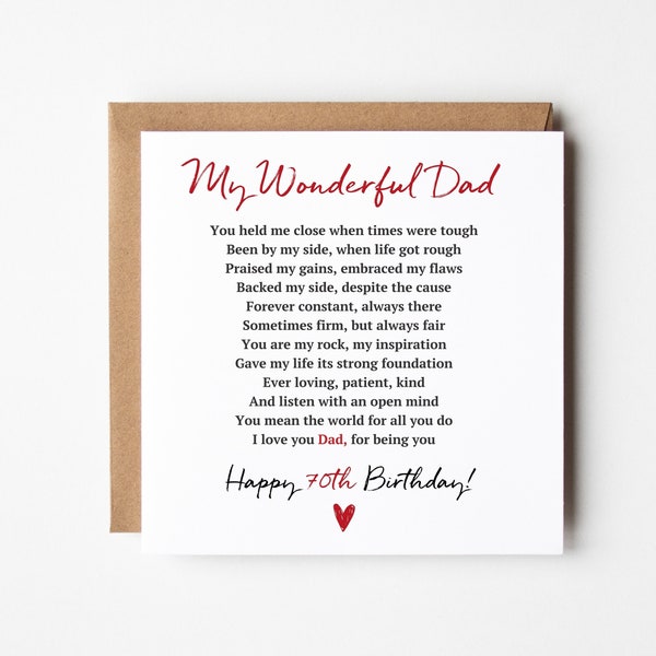 Dad 70th Birthday Card, Birthday Card for Dad, Personalised 70th Card, Happy 70th Birthday Dad, SPG0057