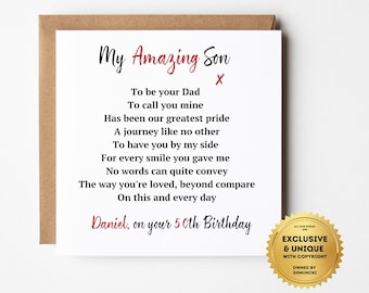 Son 50th Birthday Card,Personalised Fifty Birthday Card. My Wonderful Son,On your 50th birthday,Add personalised message. shm0462