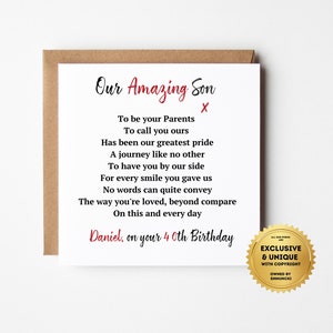 40th Birthday Card for our Son,Personalised fortieth Birthday Card. Our wonderful Son, on your 40th birthday,Add a message. shm0459