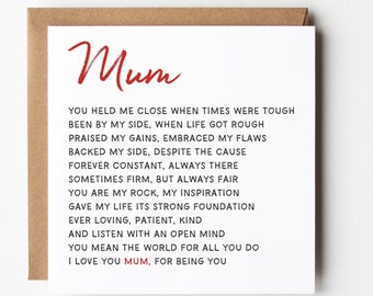 Personalised Mum Poem card, Happy Birthday Mum, Cute Birthday Card for Mum, From Daughter, From Son, Thank you cards for her SPG0011/SHM83