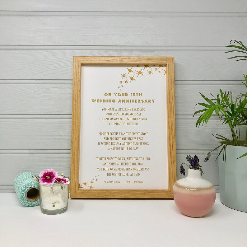 Personalised 10th Wedding Anniversary Poem 10th Anniversary Etsy