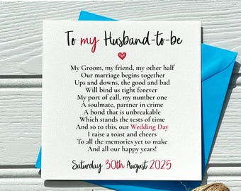 Personalized Wedding Day Card: Romantic Poem Gift for Groom