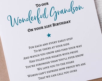 Grandson 21st Birthday card | Grandson 21 cards |