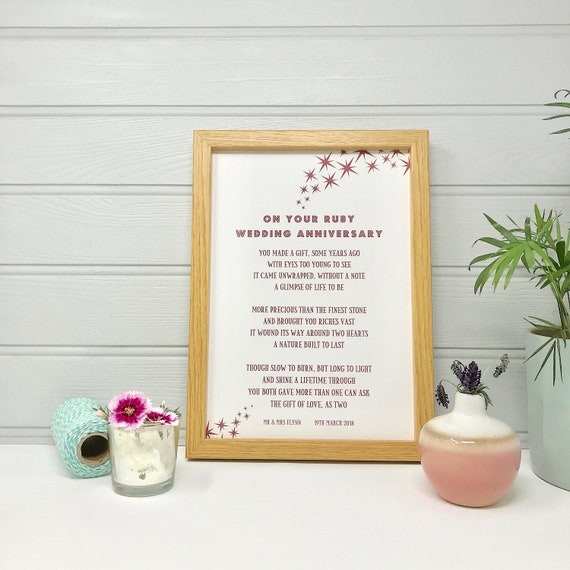 Ruby Wedding Anniversary Poem Ruby Anniversary Gifts For Etsy