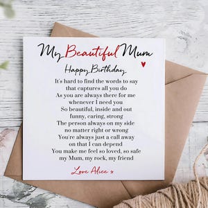 Mum Birthday Card, Happy Birthday Mum, Card for Mum, Beautiful Mum, Add a Personalised message inside, SPG0001