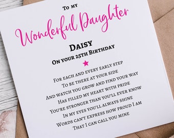 Daughter 25th Birthday card, Daughter 25th cards, My Wonderful Daughter, Personalised message